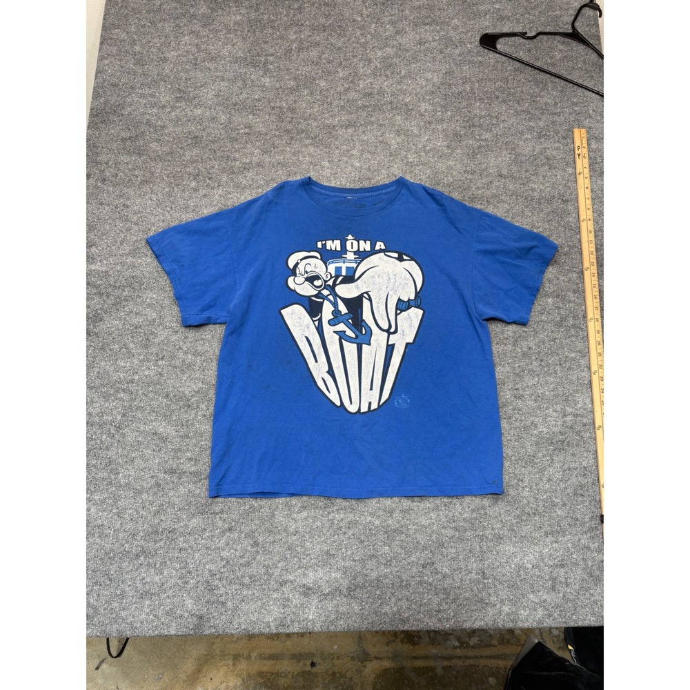 Popeye The Sailor Man Im On A Boat Graphic T-Shirt Blue Mens XL Distressed